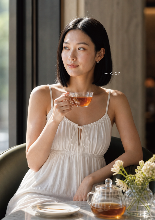 丸の内のカフェで一服するAINA